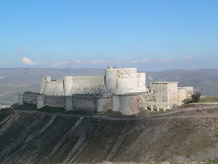 Krak des Chevaliers in Syria. One of the greatest castles ever built and damaged during the Syrian conflict.